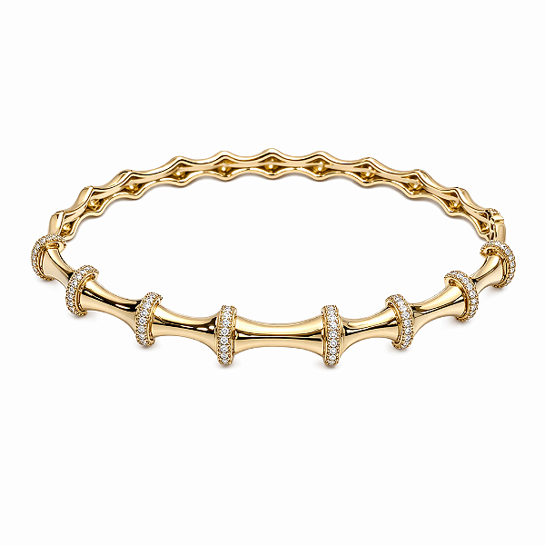 BRACELETE DOURADO COM 8 DETALHES CRAVEJADOS E 8 DETALHES LISOS