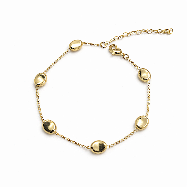 PULSEIRA DOURADA COM BOLINHAS OVAIS ACHATADAS E LISAS