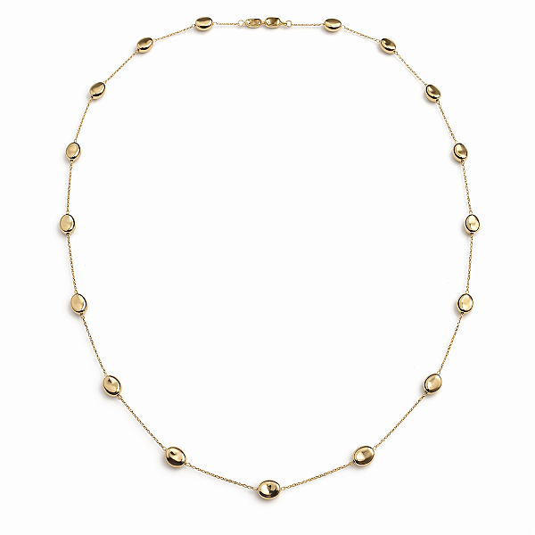 COLAR DOURADO COM BOLINHAS OVAIS ACHATADAS E LISAS 60CM