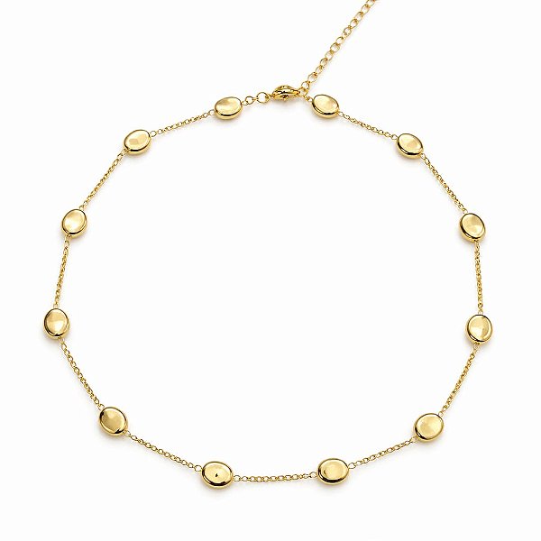 CHOCKER DOURADA COM BOLINHAS OVAIS ACHATADAS E LISAS 30CM