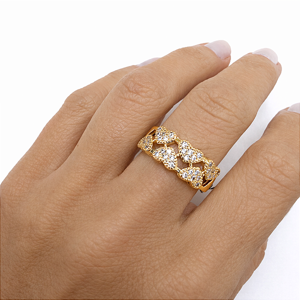 ANEL DOURADO SEIS CORACOES CRAVEJADOS
