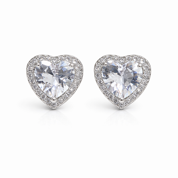 BRINCO EM RÓDIO BRANCO PONTO DE LUZ GRANDE FORMATO DE CORAÇÃO TODO CRAVEJADO AO REDOR