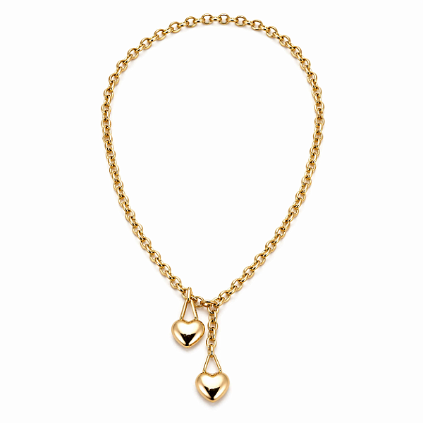 CHOCKER DOURADO MODELO GRAVATINHA COM 2 CORAÇÕES LISOS