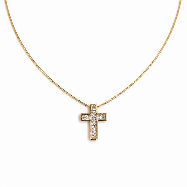 CHOCKER DOURADA COM PINGENTE DE CRUCIFIXO TODO CRAVEJADO PEQUENO