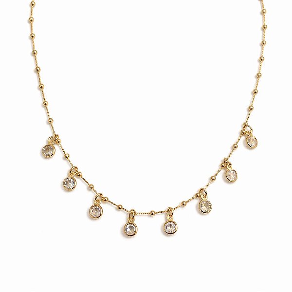 COLAR DOURADO DE BOLINHAS COM 9 PINGENTINHOS PONTO DE LUZ
