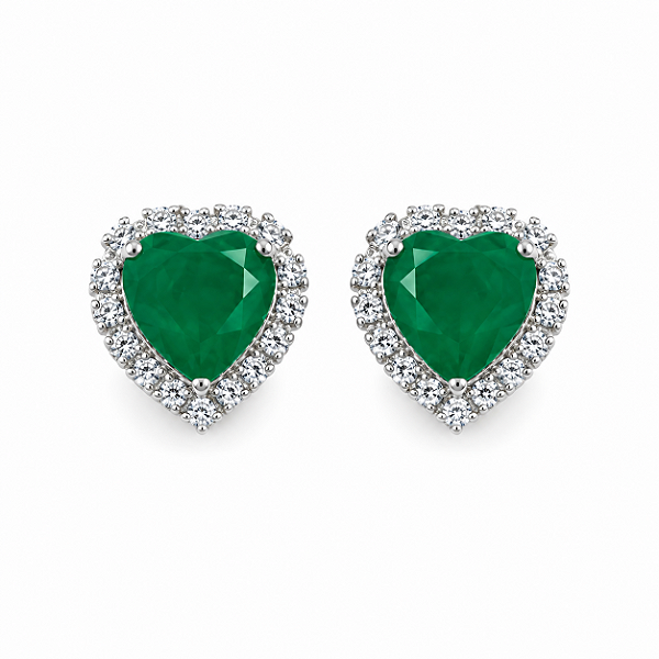 BRINCO RÓDIO BRANCO PEDRA DE CORAÇÃO VERDE  GRANDE COM  MICROZIRCÔNIAS NA LATERAL - 16,5MM