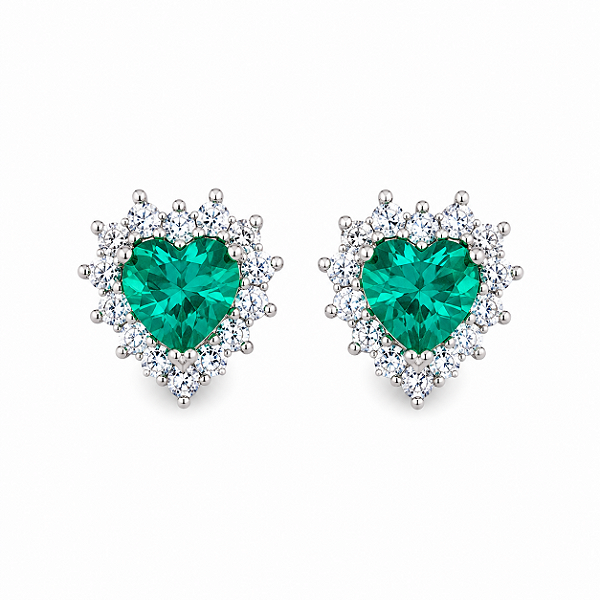 BRINCO RÓDIO BRANCO PEDRA DE CORAÇÃO VERDE TIFFANY  PEQUENO COM  MICROZIRCÔNIAS NA LATERAL - 10,5MM