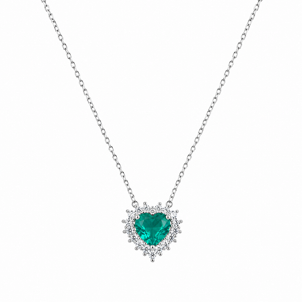 CHOCKER  RÓDIO BRANCO CORAÇÃO PEQUENO COM ZIRCÔNIA VERDE TIFFANY E MICROZIRCÔNIAS NA LATERAL - 40CM + 5CM EXTENSOR