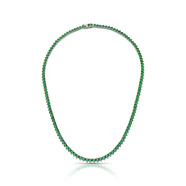 CHOCKER RÓDIO BRANCO MODELO RIVIERA 3 PONTAS ZIRCÔNIAS VERDE ESMERALDA - 40CM -3,8MM