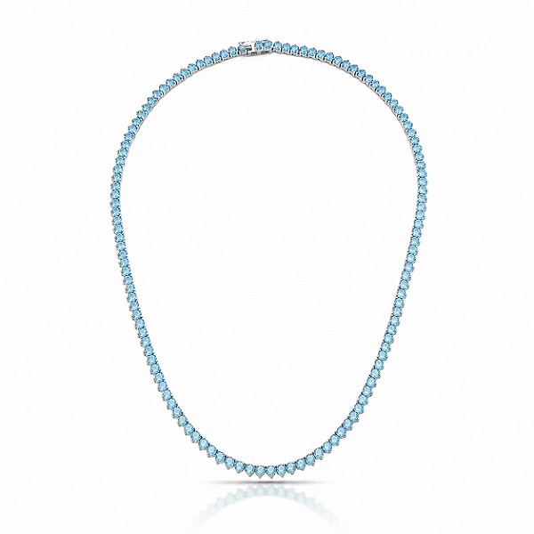 CHOCKER RÓDIO BRANCO MODELO RIVIERA 3 PONTAS ZIRCÔNIAS AZUL CLARO - 40CM -3,8MM