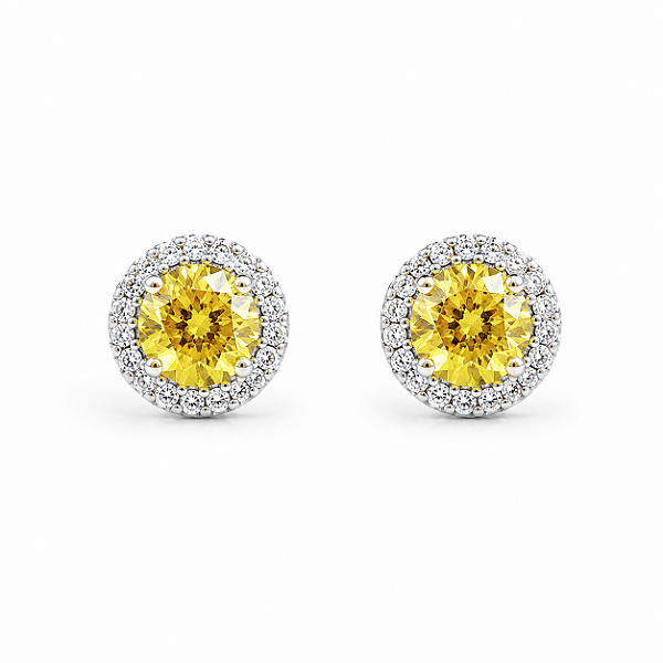 BRINCO EM RÓDIO BRANCO COM PONTO DE LUZ AMARELO E MICROZIRCÔNIAS AO REDOR -8,2MM
