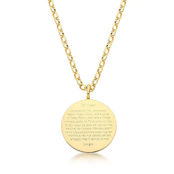 COLAR DOURADO ELO PORTUGUES 60CM COM MEDALHA DE 30MM ESCRITO A ORAÇÃO DO PAI NOSSO