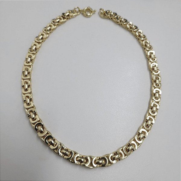 CHOCKER DOURADO COM ELOS BIZANTINA FECHO BOIA 40CM