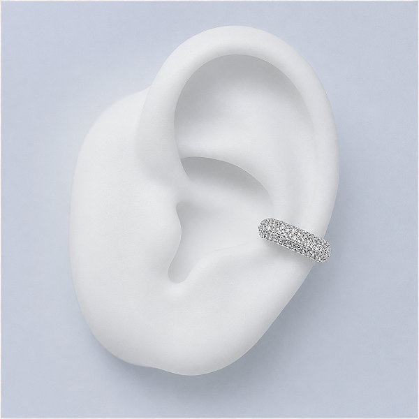 PIERCING FAKE RÓDIO BRANCO UNITÁRIO 5 FIOS CRAVEJADO COM TRABALHADO - 6MM LARGURA