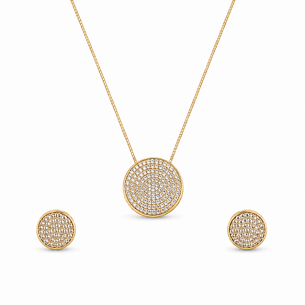 CONJUNTO DOURADO ZIRCÔNIA REDONDO COM ZIRCÔNIAS MAIORES ACHATADO 40CM + EXTENSOR