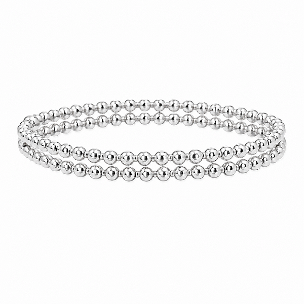 BRACELETE RÓDIO BRANCO DUAS FILEIRAS DE BOLINHAS 8MM