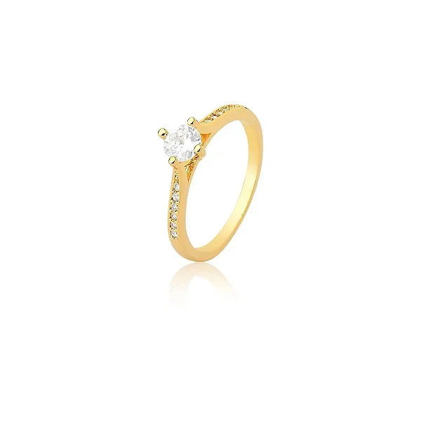 ANEL DOURADO SOLITÁRIO 5MM COM MICROZIRCÔNIAS BRANCAS