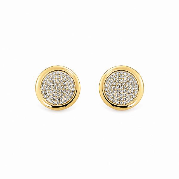 BRINCO DOURADO MODELO BOTÃO TODO CRAVEJADO NO MEIO