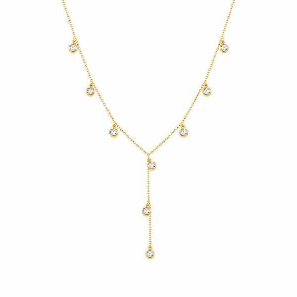 CHOCKER DOURADA MODELO GRAVATINHA COM PEDRINHAS PENDURADAS - 40CM + EXTENSOR