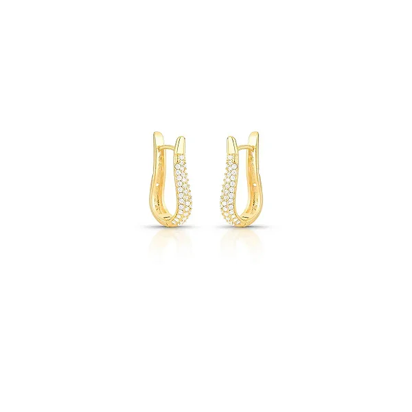 ARGOLA DOURADA OVAL COM 3 FILEIRAS DE ZIRCÔNIAS