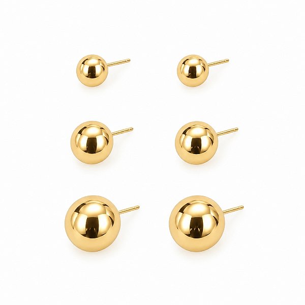 TRIO DE BRINCOS DOURADO DE BOLINHA TAMANHO4/6/8MM