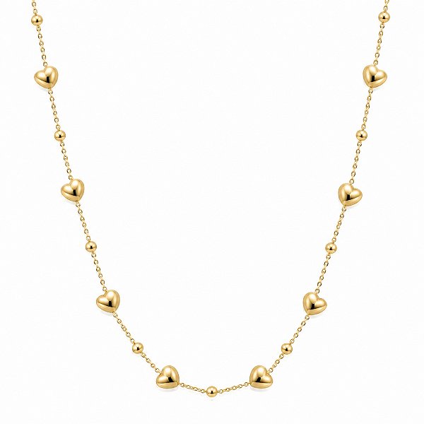 COLAR DOURADO DE ELOS E CORAÇÕES GORDINHOS - 80CM