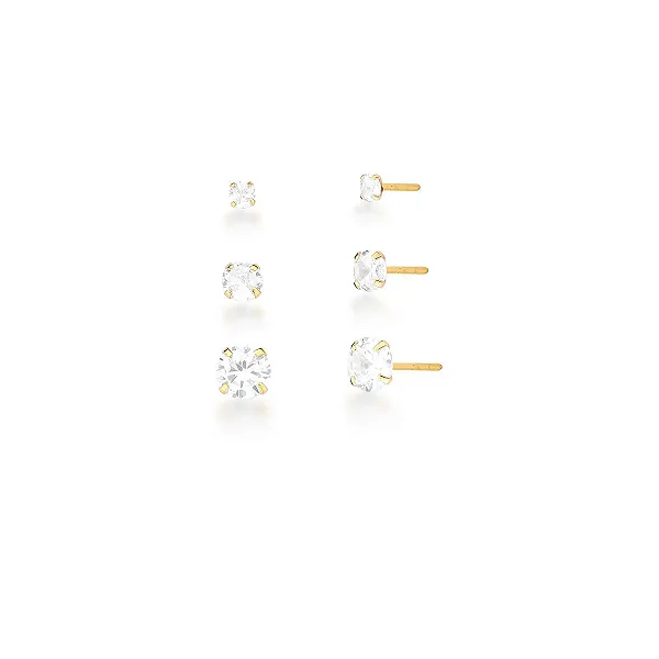 TRIO DE BRINCOS DOURADOS PONTO DE LUZ 3 TAMANHOS 8, 6 E 4MM