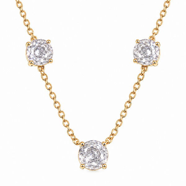 CONJUNTO DOURADO PONTO DE LUZ LAPIDAÇÃO ROSE CUT - ZIRCÔNIA BRANCA 40CM + 5CM EXTENSOR