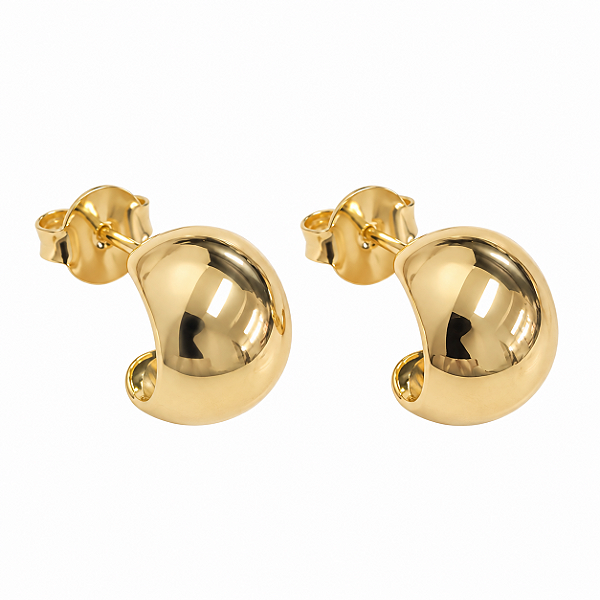 BRINCO DOURADO MEIA ARGOLA LISA ABALOADA MEDIA - 1,3cm