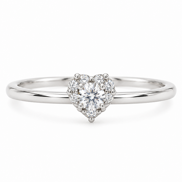 ANEL DE PRATA SOLITÁRIO DE CORAÇÃO CRAVEJADO AO REDOR (MOISSANITE) 3MM
