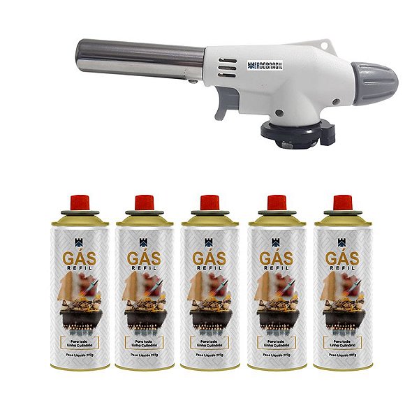 KIT C/ 1 MAÇARICO CULINÁRIO + 5 REFIL GÁS