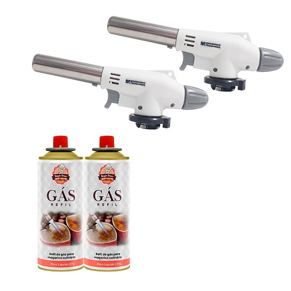 Kit c/ 2 Maçaricos Culinário + 2 Refis de Gás