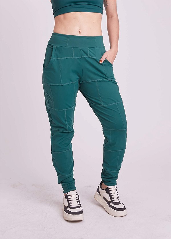 Calça Jogger Larga Quadrados Verde Esmeralda Upcycling
