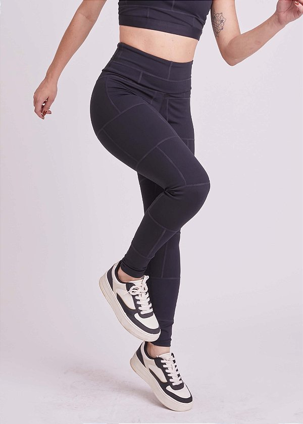 Legging Quadrado Com Bolso Preta Upcycling