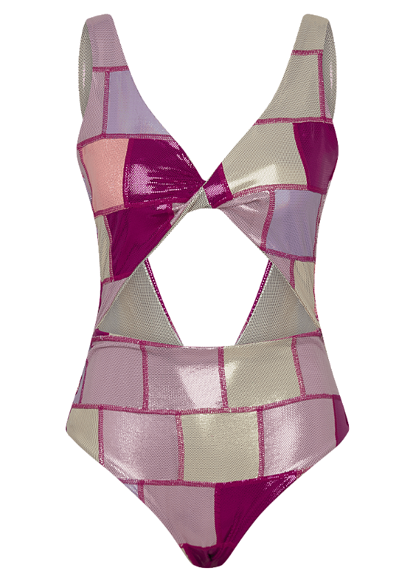 Body Barbarella com Brilho Pink e Lilás Oricla Quadrados