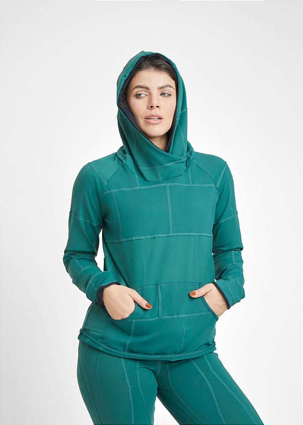 Casaco Canguru Capuz Verde Esmeralda Upcycling