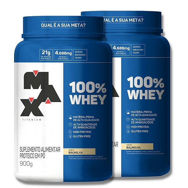 KIT 2 Whey Protein 100%WHEY Concentrado (900g) Max Titanium - Up Muscle  Suplementos - Proteinas, creatina e pré-treino