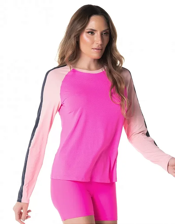 Blusa Manga Longa Dry Fit Flexy Pink Neon