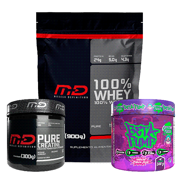 COMBO 100% WHEY REFIL (900G) + PURE CREATINE (300G) + PRÉ TREINO BETA PUMP AÇAÍ (300G)