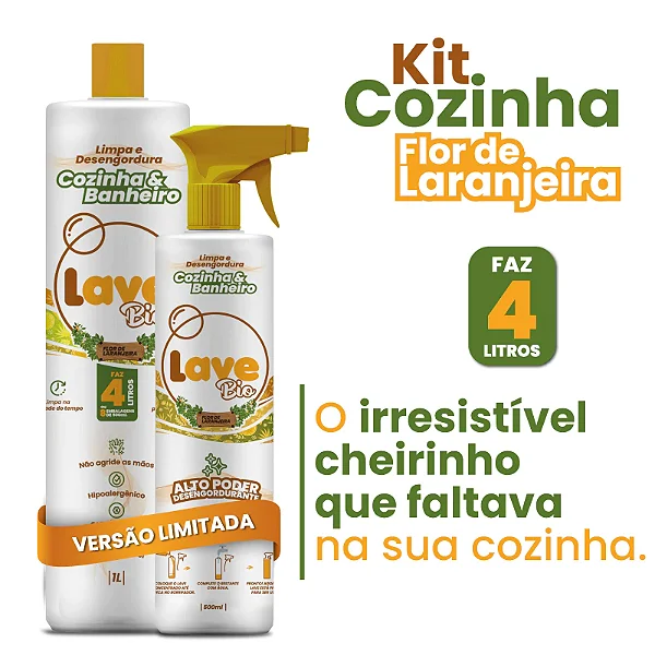 Kit Lave Bio Cozinha + Banheiro 1L para 8 Frascos de 500ml - Com Borrifador