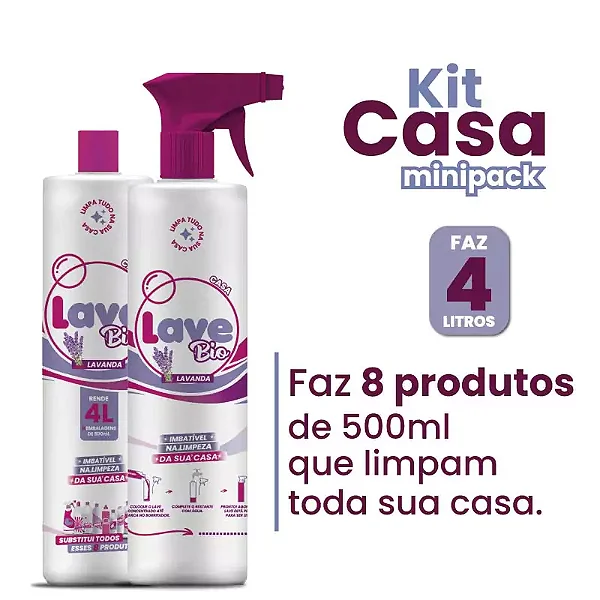Kit Lave Bio Cozinha + Banheiro 500ML para 4 frascos de 500ml - com borrifador