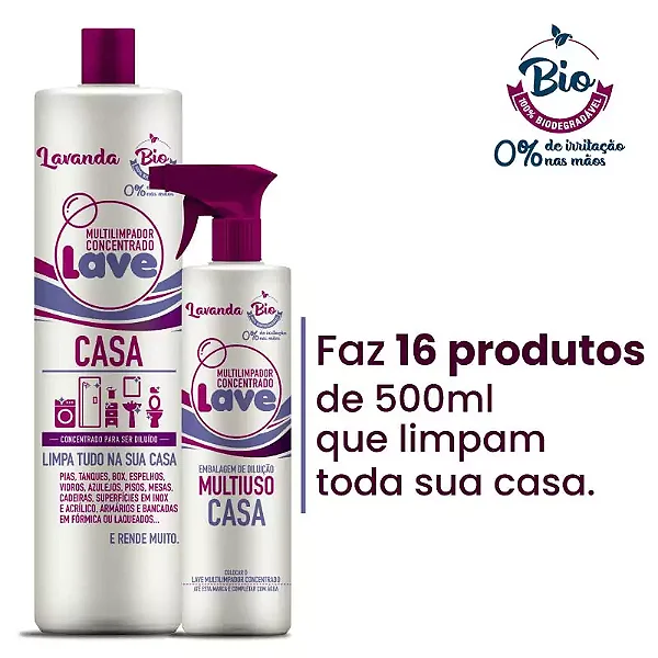 Kit Lave Bio Casa 1L - Rende 16 Frascos de 500ml - Com Borrifador