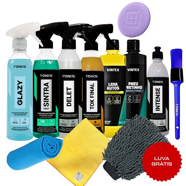MEGAKIT 12 EM 1 LAVAGEM COMPLETA CARRO VONIXX + LUVA DE MICROFIBRA BRINDE