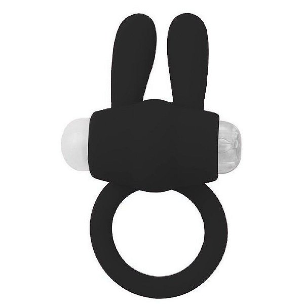 Anel Peniano Com Estimulador de Clitóris Coelho E Vibração Única Preto - Youvibe
