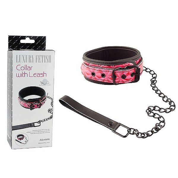 Coleira Afivelável com Guia BDSM 76 Cm Vermelho - COLLAR WITH LEASH