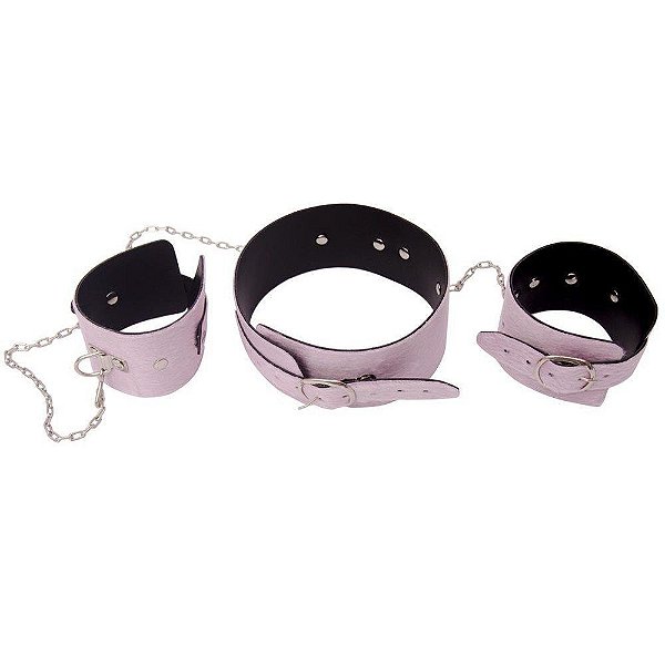 Algema E Coleira  Corrente Pelúcia Rosa - Dominatrixxx