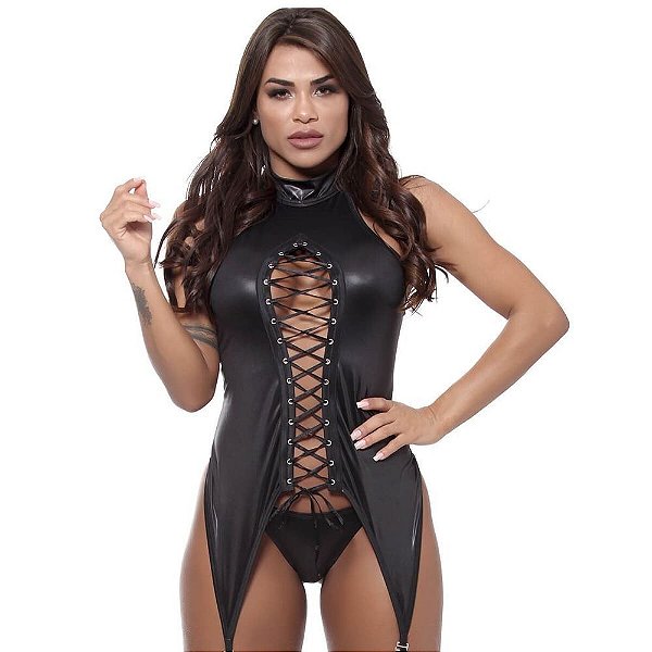 Body De Ilhós Laço Busto Com Perneira  Cirre - Dominatrixxx