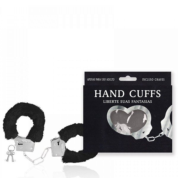 Algemas Reguláveis com Chaves em Pelúcia Preto - HAND CUFFS