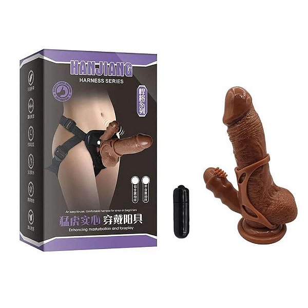 Pênis Realístico Com Cinta Regulável Estimulador De Clitóris E Vibração - Hanjiang Harness Series II