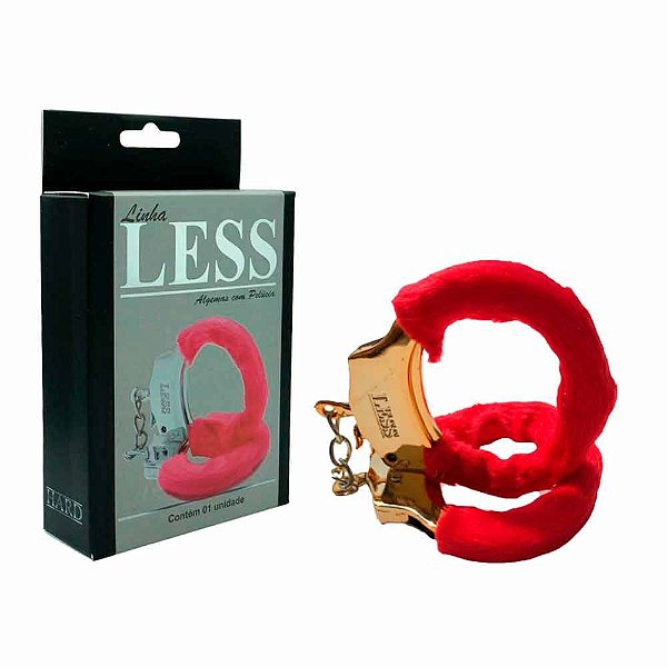 Algema Sensual De Pelucia Dourada Em ABS Com Par De Chaves Vermelho - HARD LESS